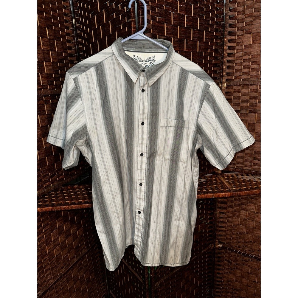 prAna Groveland Stripe Short-Sleeve Woven Shirt Gravel Mens XL